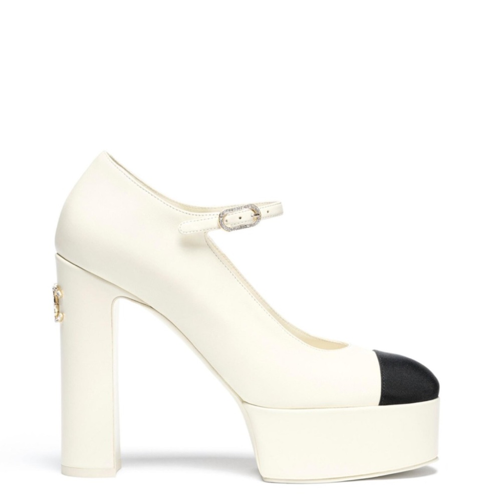 CC Women's Cream and Black Platform Heels